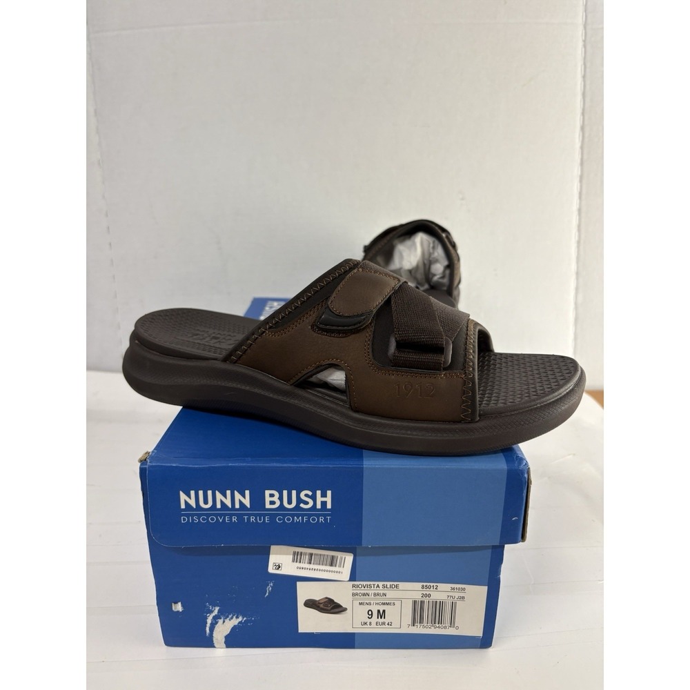 NUNN BUSH Men's Brown Riovista Round Toe Wedge Slip-On Slide Sandals Size 9M